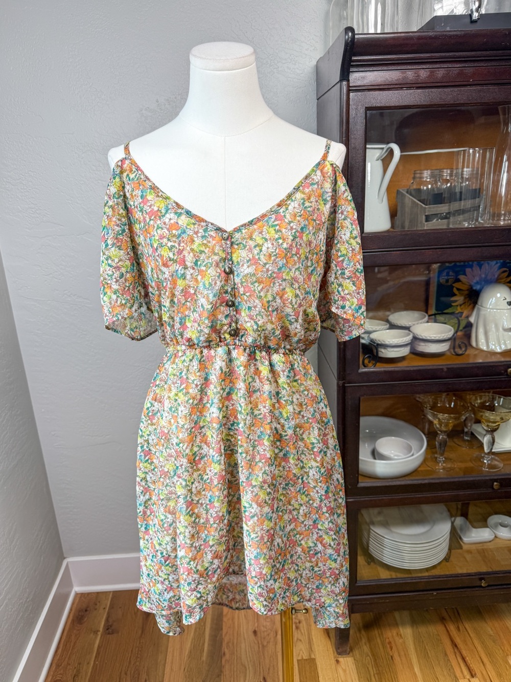 Love Haight Floral Cold Shoulder High Low Dress Boho Size M